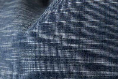 Dark blue linen cotton fabric in white stripes