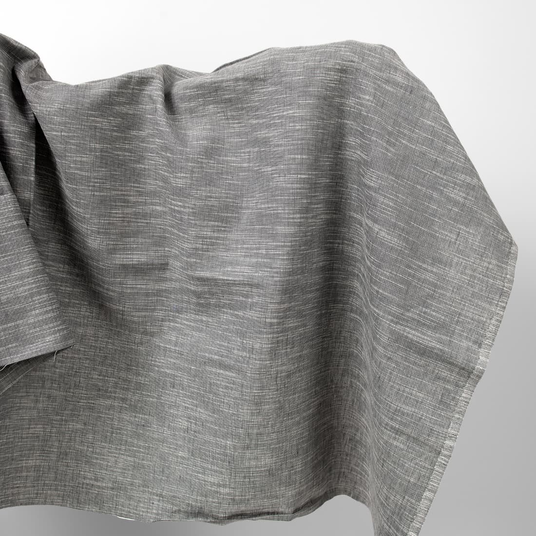 Dark grey linen cotton fabric in white stripes