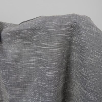 Dark grey linen cotton fabric in white stripes close up detail