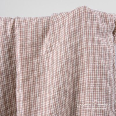 Linen wool fabric with brown checks washed 4 Linen wool fabric with brown checks washed
