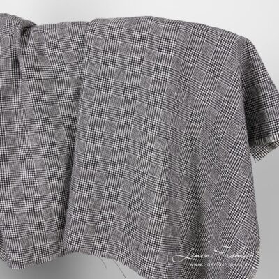 Linen wool glen check fabric washed 5 Linen wool glen check fabric, washed