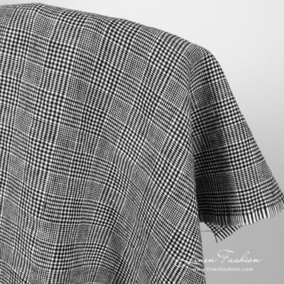 Linen wool glen check fabric washed 6 Black and white linen wool glen check fabric, washed