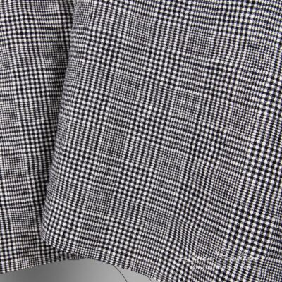 Linen wool glen check fabric washed 8 Washed linen wool fabric in black white checks