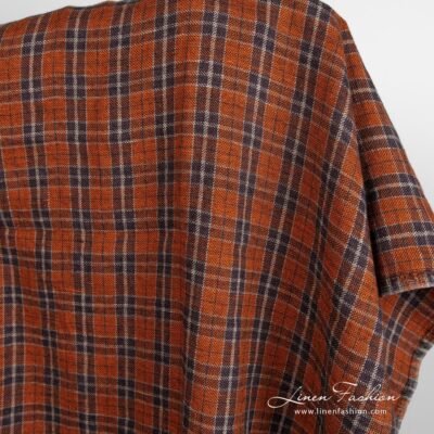 Orange linen wool fabric in checks washed 6 Orange linen wool fabric in checks, specially washed to increase softness