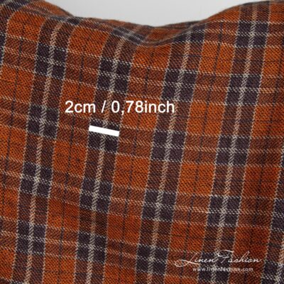 Orange linen wool fabric in checks washed 8 Linen wool fabric in orange and black checks