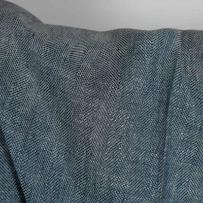 Linen wool fabric blueish-black and white herringbone 6 Linen wool fabric blueish-black and white herringbone close up detail