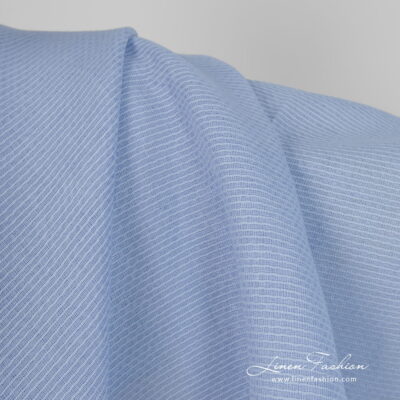 Linen cotton fabric light blue honeycomb close up detail