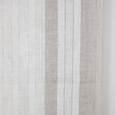 White linen fabric with undyed natural linen stripes 4 White linen fabric with undyed natural linen stripes close up photo