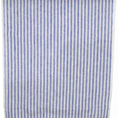 Linen narrow off-white and blue striped fabric