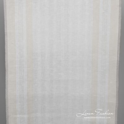 Narrow linen fabric in off-white colour and openwork stripes 4 Narrow linen fabric in off white colour.