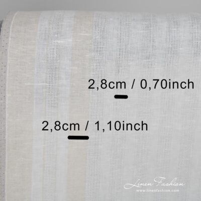 Narrow linen fabric in off-white colour and openwork stripes 6 Striped linen fabric in off white colour.