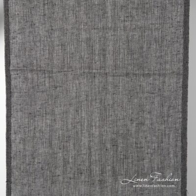 Black grey linen fabric with openwork stripes 4 Black grey linen fabric with azure stripes.