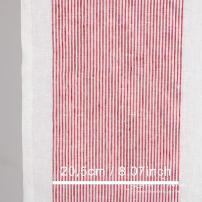 White linen fabric in crimson red stripes