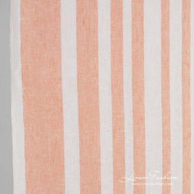Linen fabric with vertical rosy stripes, perfect for kitchen towels