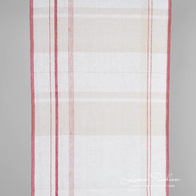 Linen fabric with natural and red stripes 4 Linen fabric with grey and red stripes