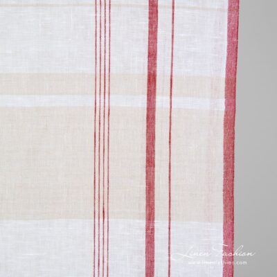 Linen fabric with natural and red stripes 5 Linen fabric with grey and red stripes, highly absorbent