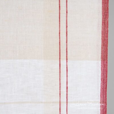 Linen fabric with natural and red stripes 6 Linen fabric with grey and red stripes, perfect for kitchen towels