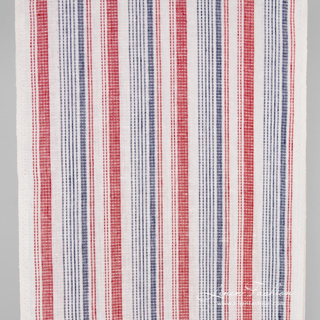 Linen fabric in red and blue stripes