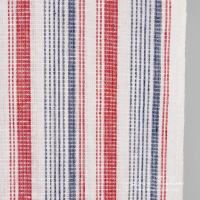Linen fabric in red and blue stripes, 50cm width
