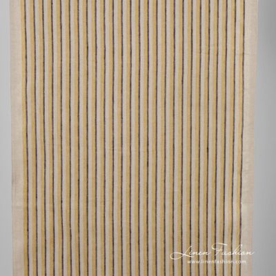 Narrow Linen Fabric In Brown, Yellow Stripes