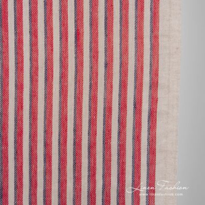 Linen fabric in brown and red stripes