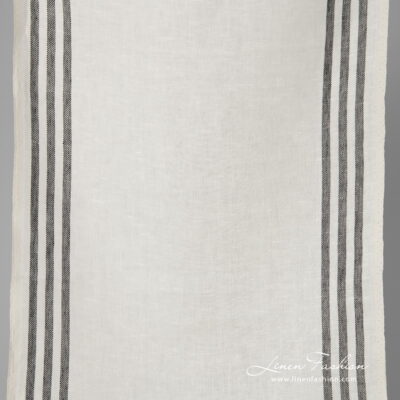 Narrow linen fabric white with black stripes on sides