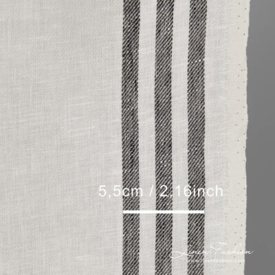 Narrow linen fabric white with black stripes on sides with measurements