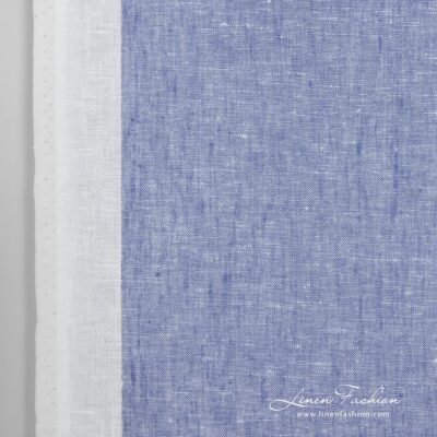 Narrow linen fabric white with blue stripes solid