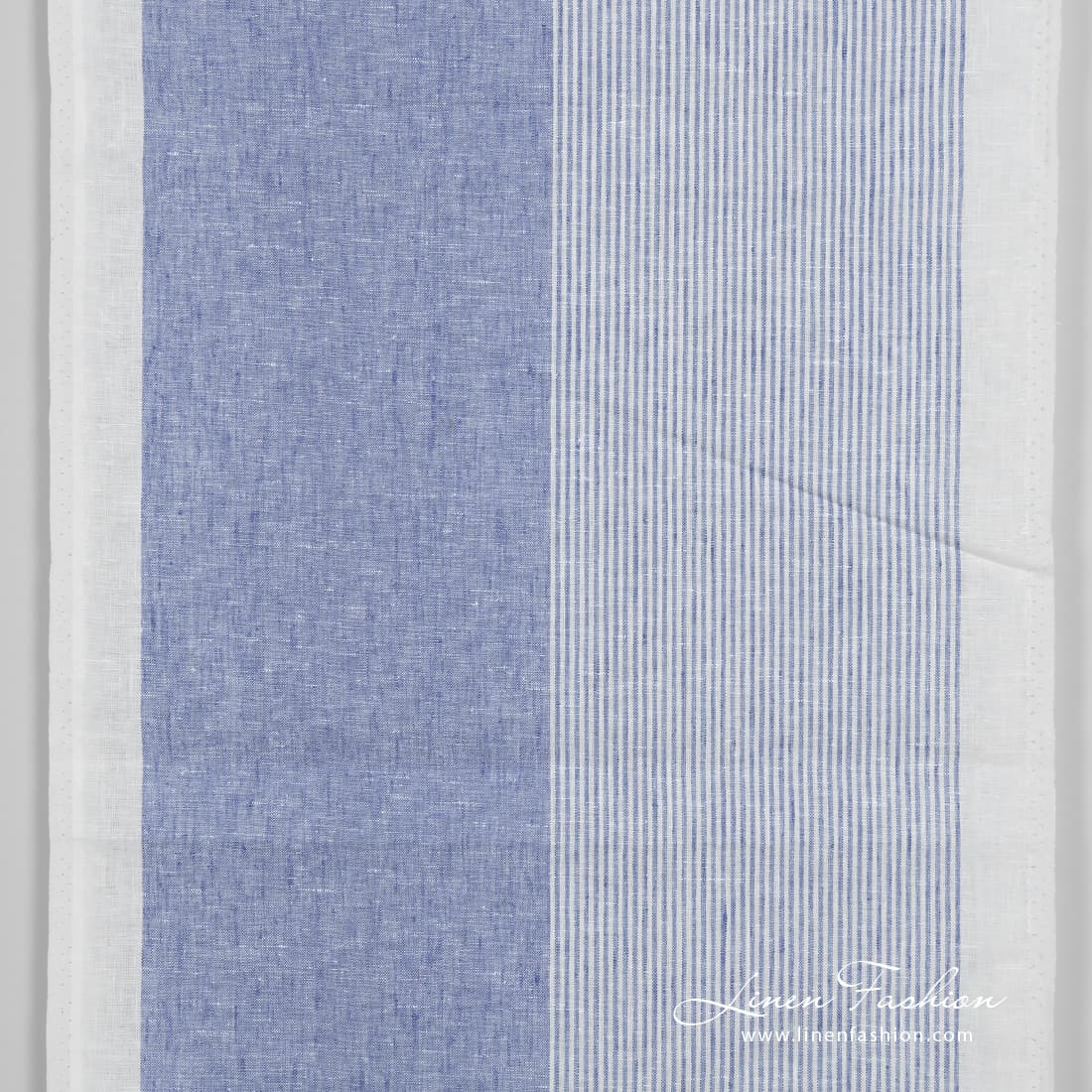 Narrow linen fabric white with blue stripes