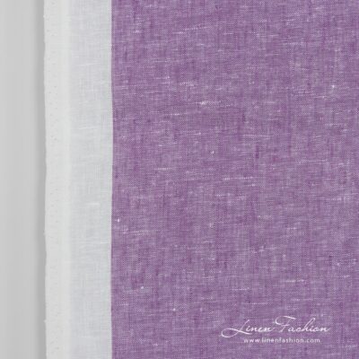 Narrow linen fabric white with violet stripes solid
