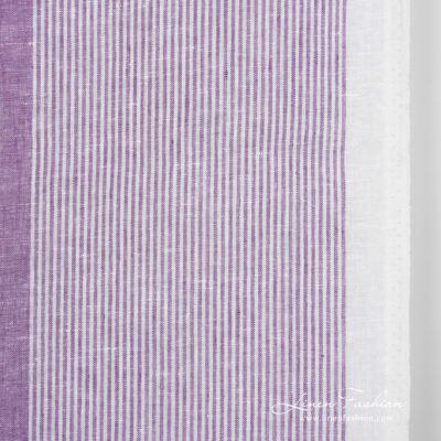Narrow linen fabric white with violet stripes small