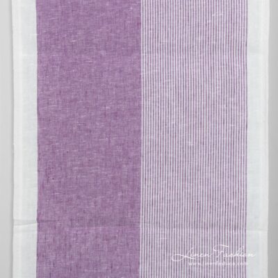 Narrow linen fabric white with violet stripes
