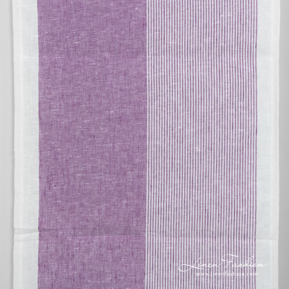 Narrow linen fabric white with violet stripes