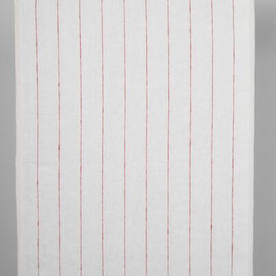 Narrow linen fabric white with thin red stripes