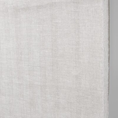 Narrow linen fabric natural and white with textured stripes close up detail