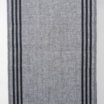 Narrow linen fabric grey with black stripes on sides