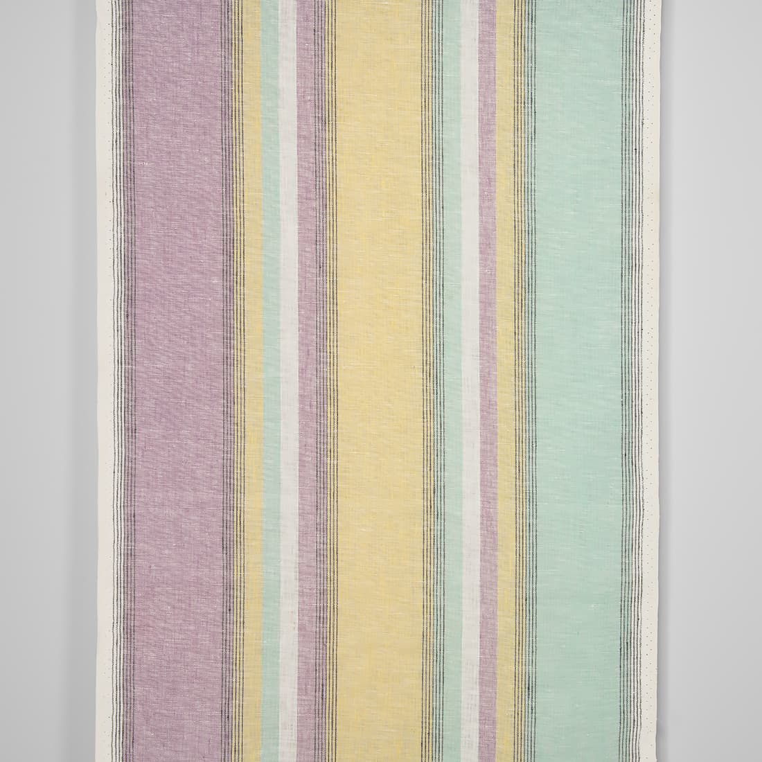 Narrow linen fabric in pastel multicolour stripes