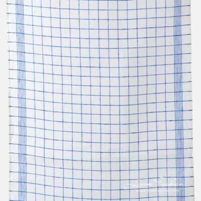Narrow off white linen fabric in blue checks.