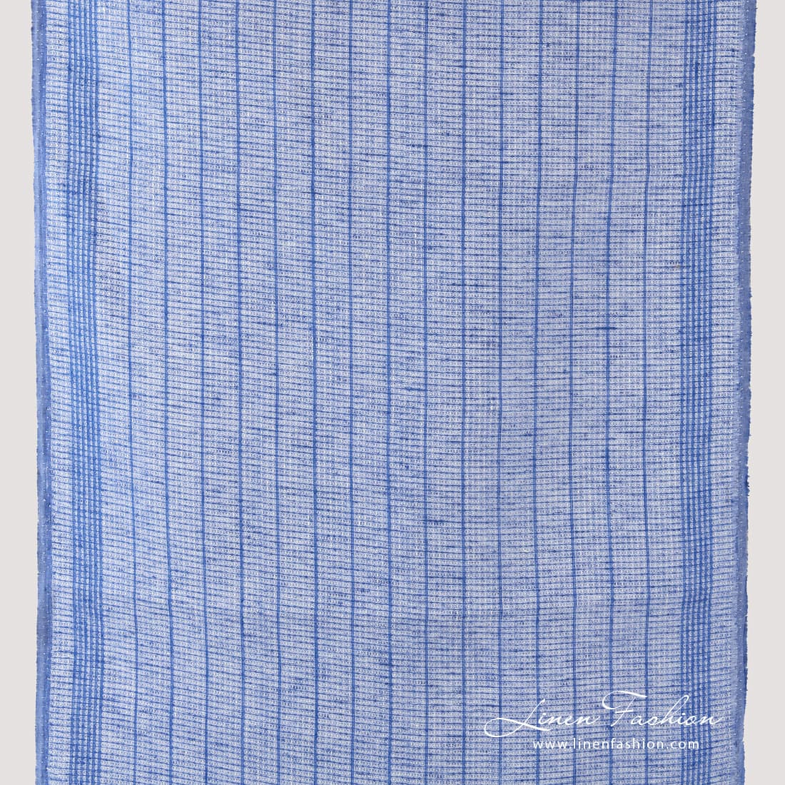 Narrow blue white linen fabric with blue stripes.