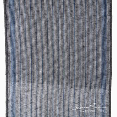 Narrow black linen fabric with blue stripes.