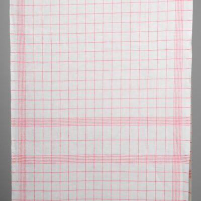 Narrow linen fabric bright white with pink checks