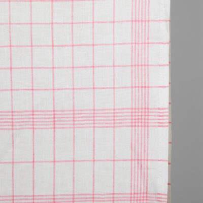 Narrow linen fabric bright white with pink checks edge