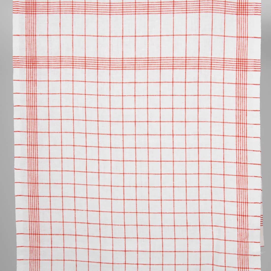 Narrow linen fabric bright white with red checks