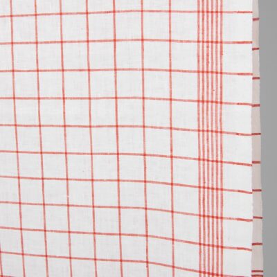 Narrow linen fabric bright white with red checks product photo
