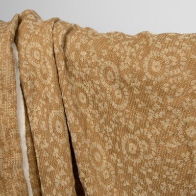 linen jacquard golden brown fabric, flower motiv