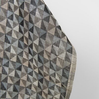 Linen fabric black and grey jacquard triangle pattern, fabric edge