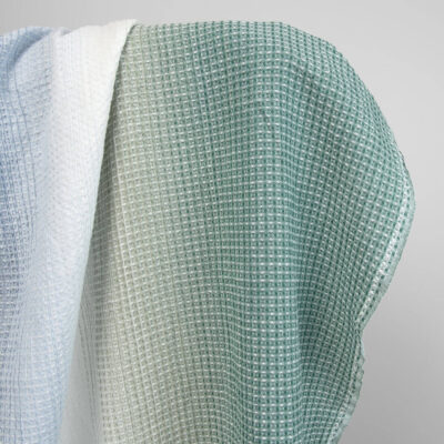 Cotton hemp washed waffle blue green fabric 6 cotton hemp waffle fabric, washed