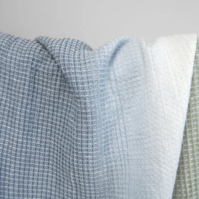 Cotton hemp washed waffle blue green fabric 7 cotton hemp waffle fabric, green, blue, off white