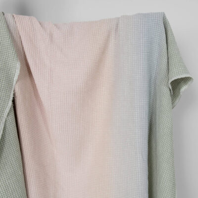 Washed cotton-hemp waffle fabric pink green gradient 5 Washed cotton-hemp waffle fabric pink green gradient
