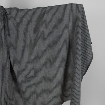 Washed linen fabric grey with thin black stripes 5 Washed linen fabric grey with thin black stripes